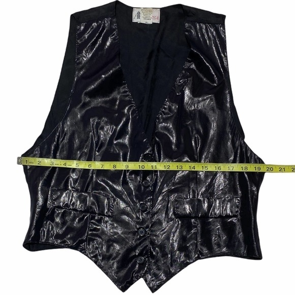 ALYSSA Solid Black Faux Leather Sleeveless Button Down Vest - Picture 6 of 11